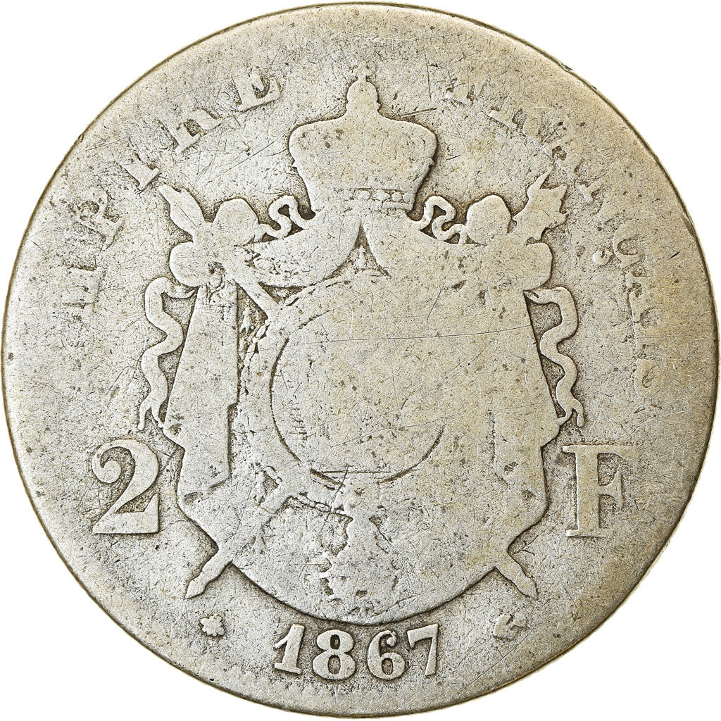 Monnaie, France, Napoleon III, Napoléon III, 2 Francs, 1867, Paris, B+, Argent