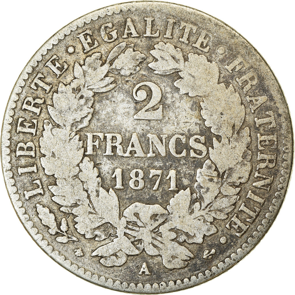 Monnaie, France, Cérès, 2 Francs, 1871, Paris, TB, Argent, Gadoury:530