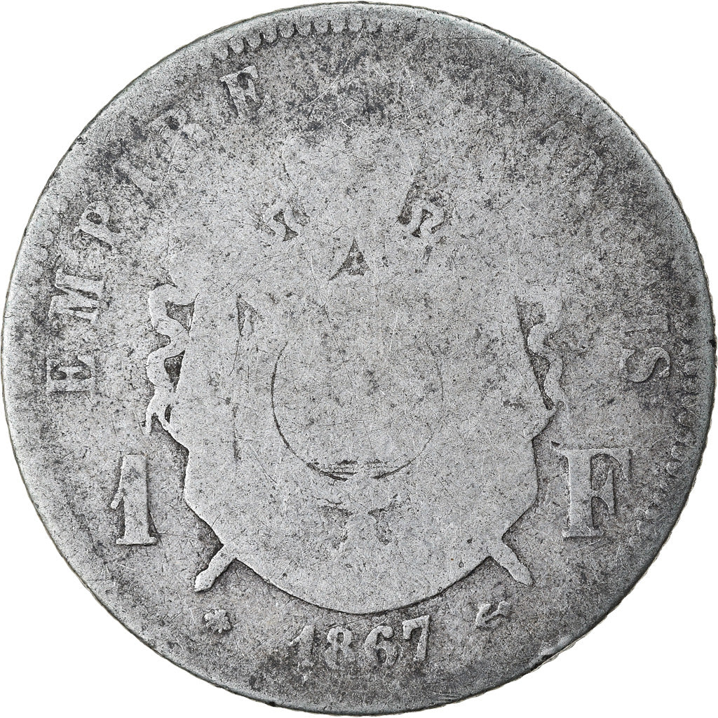 Coin, France, Napoleon III, Napoléon III, Franc, 1867, Paris, F(12-15), Silver