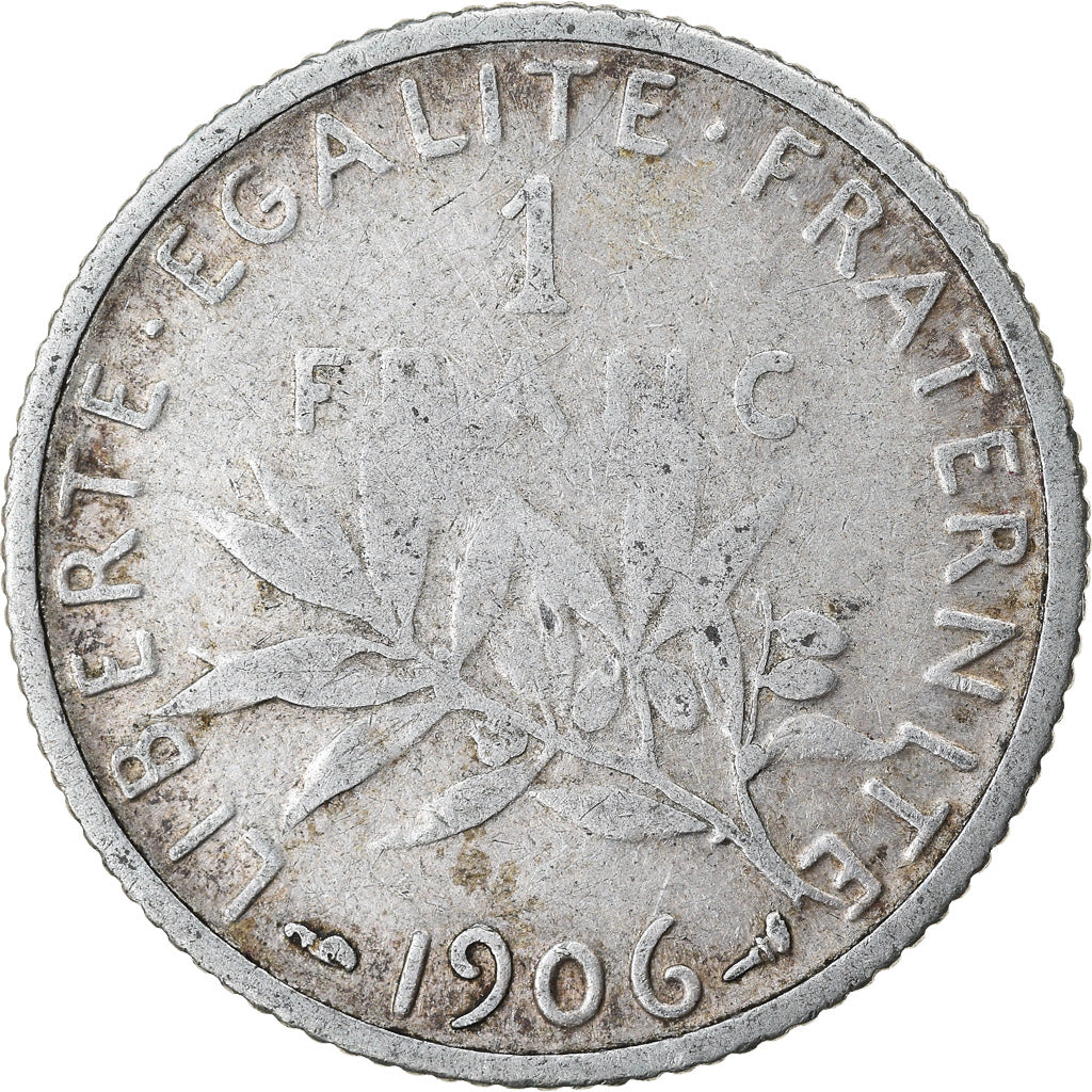 Coin, France, Semeuse, Franc, 1906, Paris, VF(20-25), Silver, KM:844.1