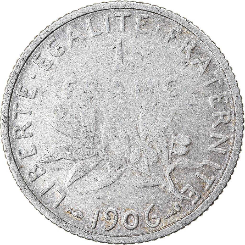 Moneda, Francia, Semeuse, Franc, 1906, Paris, BC+, Plata, KM:844.1, Gadoury:467