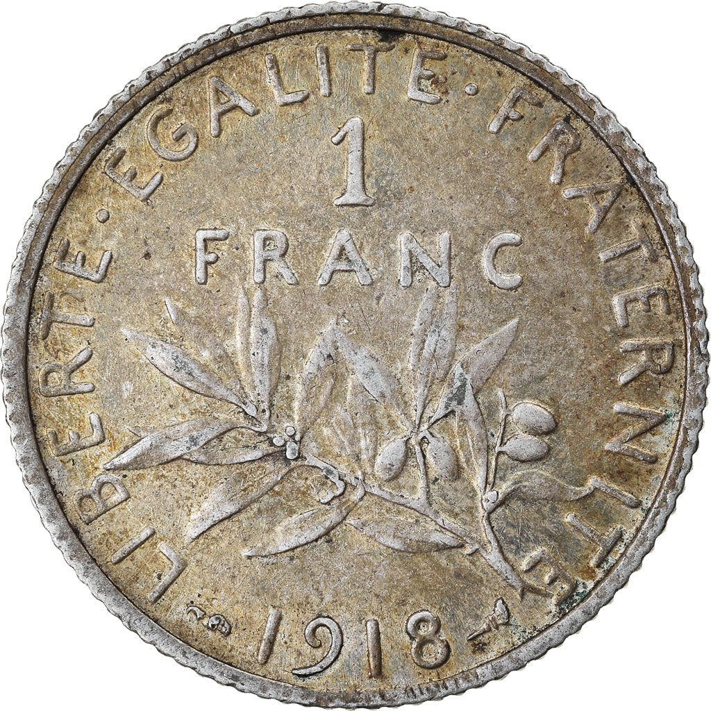 Munten, Frankrijk, Semeuse, Franc, 1918, Paris, ZF+, Zilver, KM:844.1