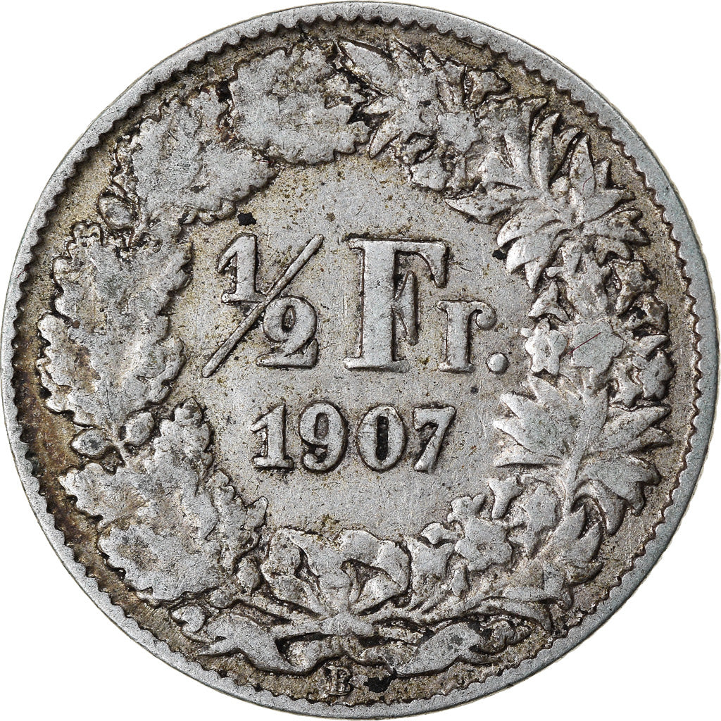 Coin, Switzerland, 1/2 Franc, 1907, Bern, EF(40-45), Silver, KM:23