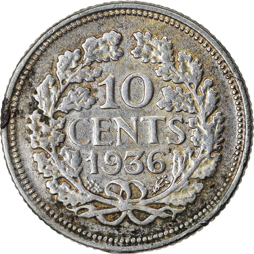 Coin, Netherlands, Wilhelmina I, 10 Cents, 1936, EF(40-45), Silver, KM:163