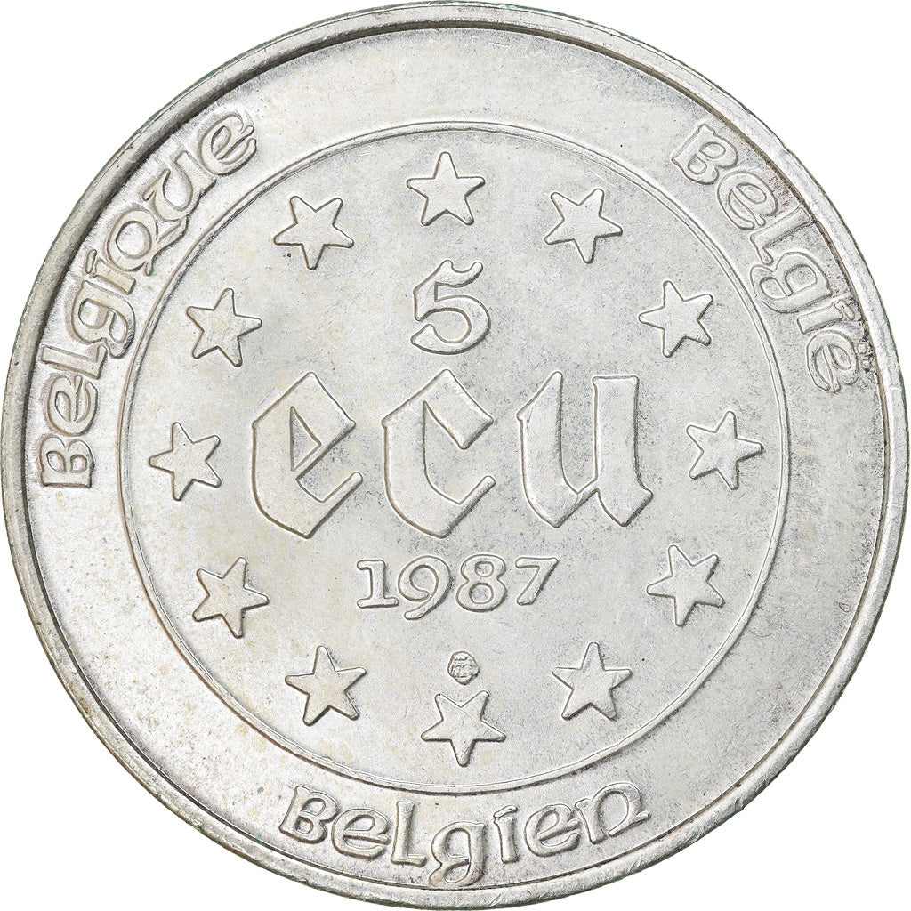 Coin, Belgium, 5 Ecu, 1987, MS(63), Silver, KM:166