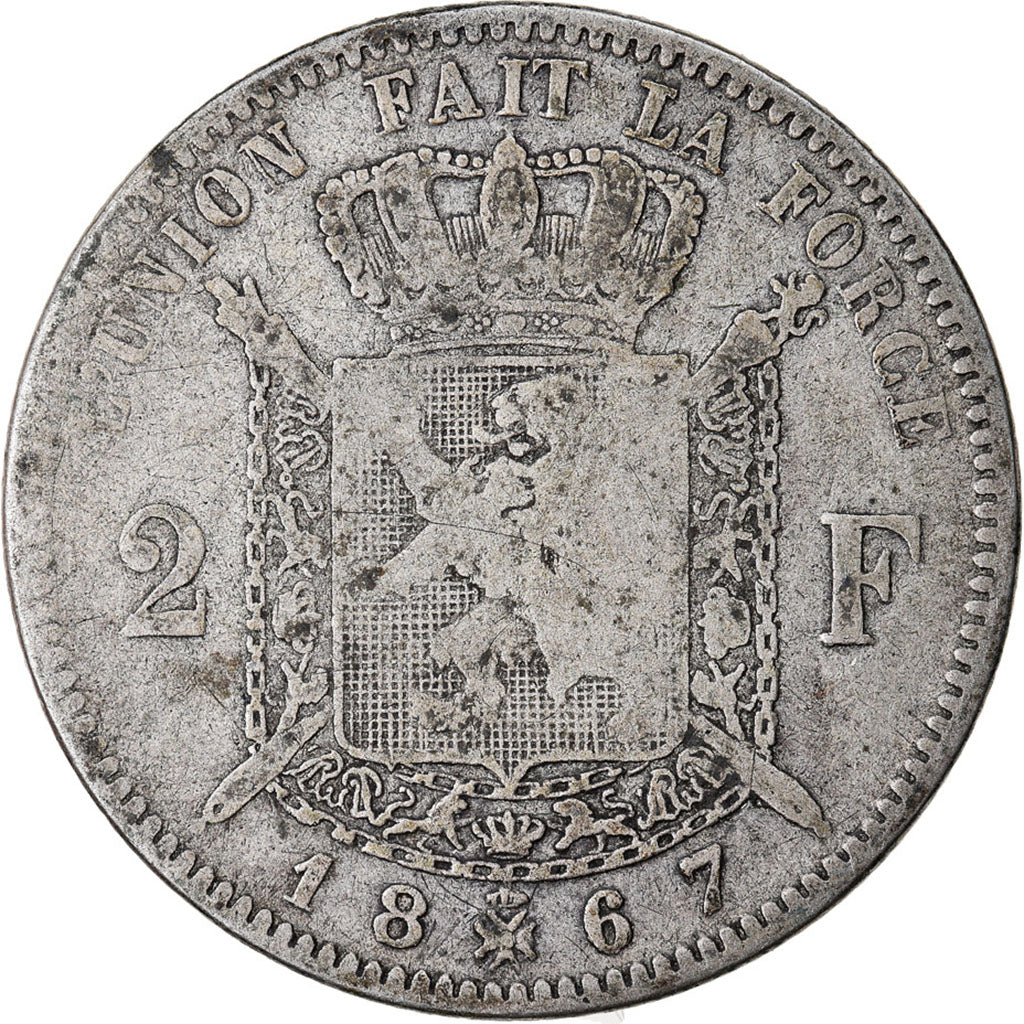 Coin, Belgium, Leopold II, 2 Francs, 2 Frank, 1867, VF(20-25), Silver, KM:30.1
