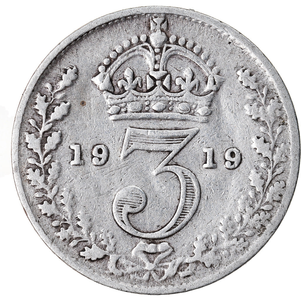Moneta, Gran Bretagna, George V, 3 Pence, 1919, MB+, Argento, KM:813