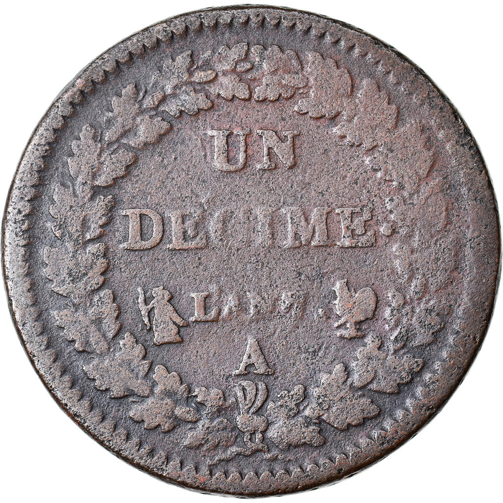 Moeda, França, Dupré, Decime, AN 7, Paris, F(12-15), Bronze, KM:644.1