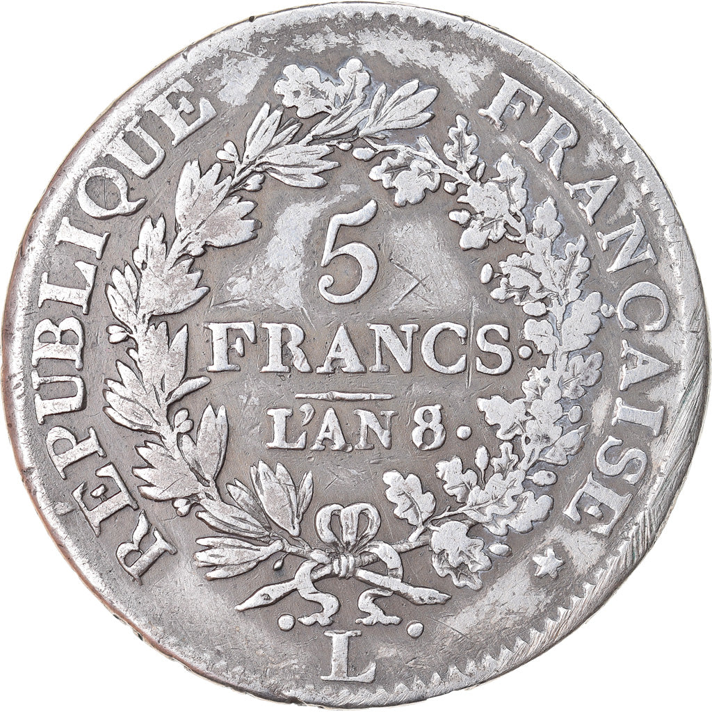 Moneta, Francja, Union et Force, 5 Francs, AN 8/5, Bayonne, VF(30-35), Srebro