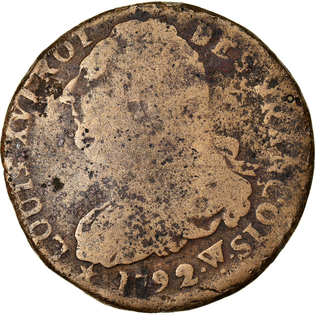 Coin, France, 2 sols françois, 2 Sols, 1792, Lille, F(12-15), Bronze