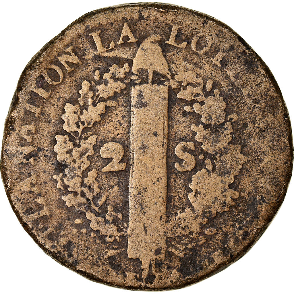 Coin, France, 2 sols françois, 2 Sols, 1792, Lille, F(12-15), Bronze