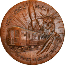 France, Medal, Paris / New-York, 80 Ans de Métro, Railway, 1986, MS(63), Bronze