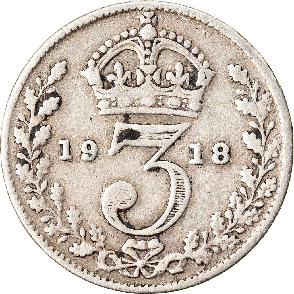 Moneta, Wielka Brytania, George V, 3 Pence, 1918, VF(30-35), Srebro, KM:813