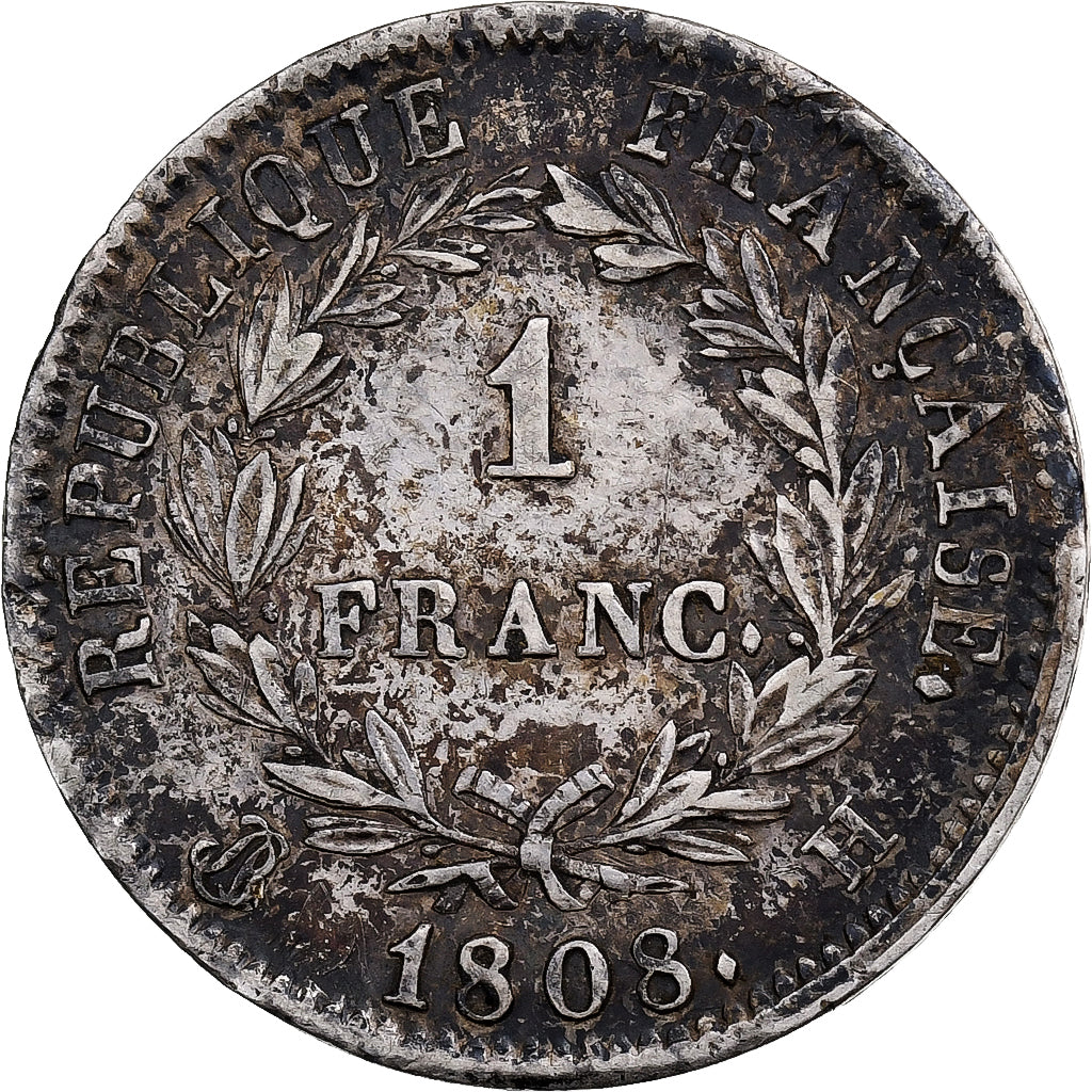 France, Napoleon I, 1 Franc, 1808, La Rochelle, Silver, AU(50-53), Gadoury:446