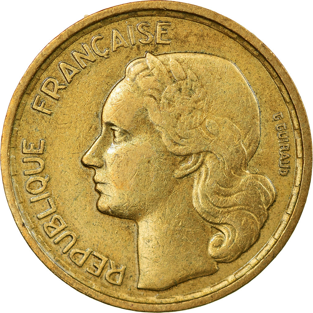 Moneda, Francia, Guiraud, 10 Francs, 1954, Beaumont - Le Roger, MBC, Aluminio -