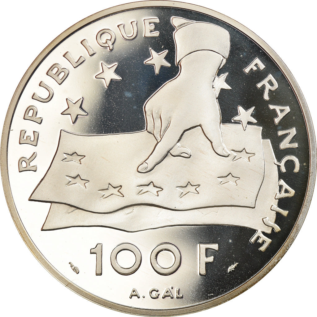 Munten, Frankrijk, Descartes, 100 Francs, 1991, Paris, Proof, FDC, Zilver
