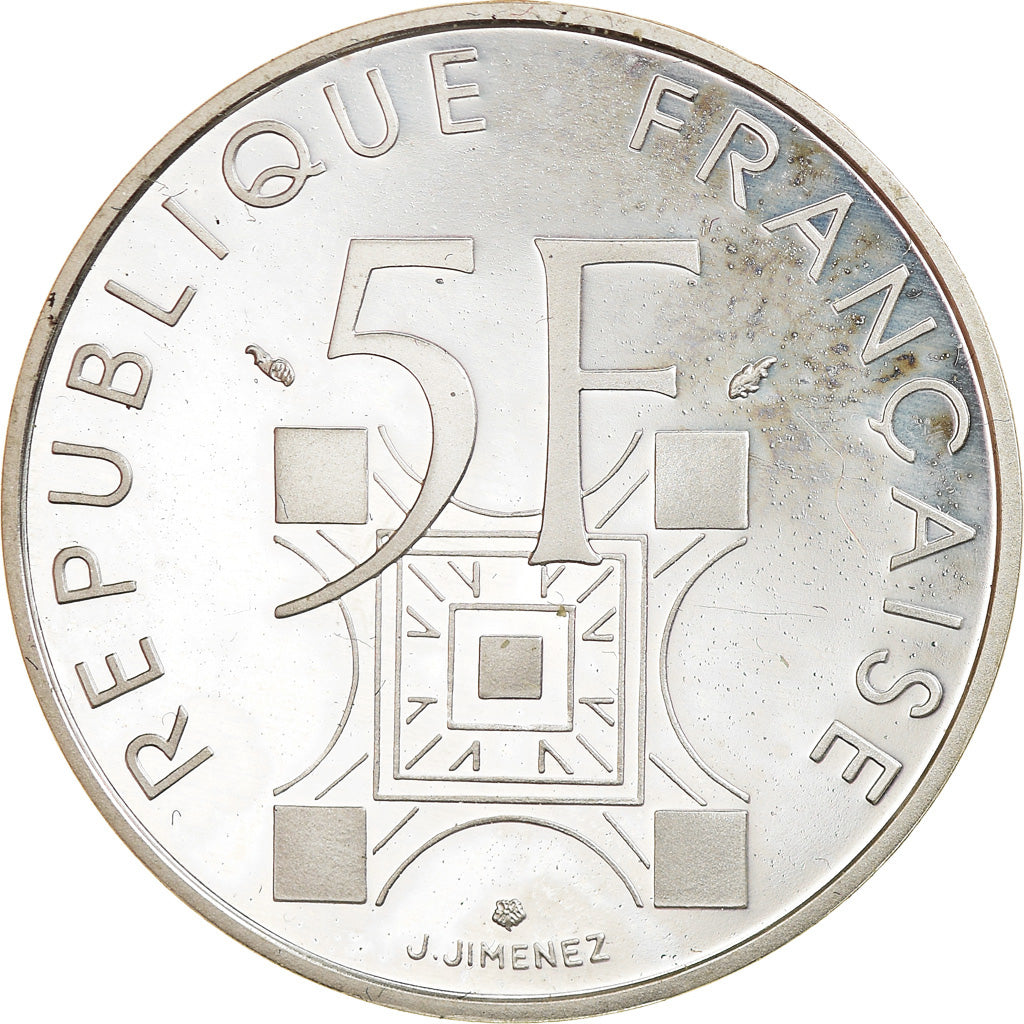Moneta, Francja, Tour Eiffel, 5 Francs, 1989, Paris, Proof, MS(65-70), Srebro