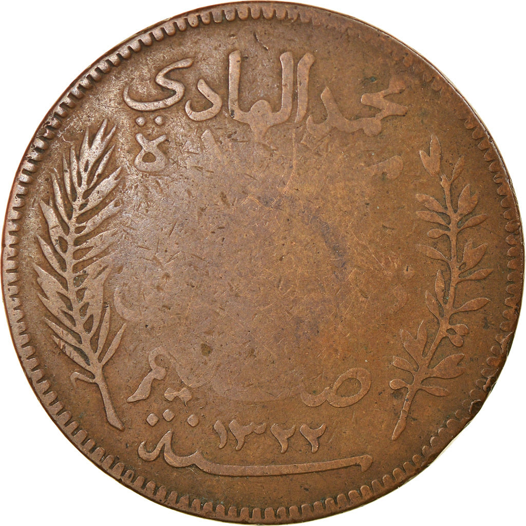 Moneta, Tunisia, Muhammad al-Hadi Bey, 10 Centimes, 1904, Paris, MB+, Bronzo