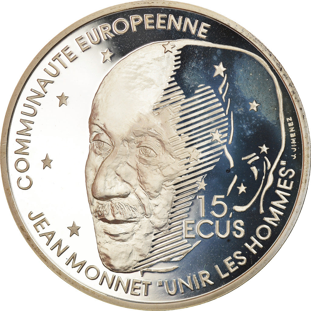 Munten, Frankrijk, Jean Monnet, 100 Francs-15 Ecus, 1992, Proof, FDC, Zilver