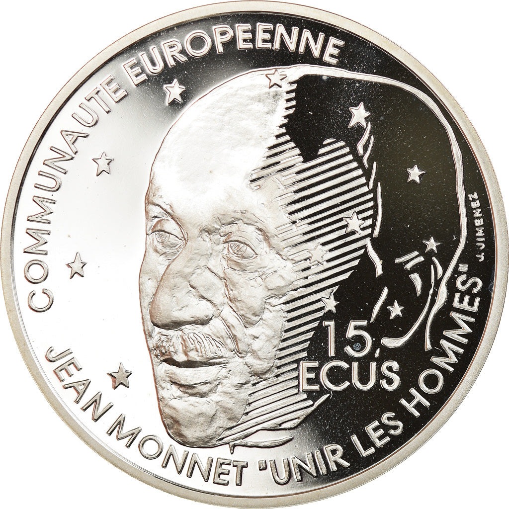 Munten, Frankrijk, Jean Monnet, 100 Francs-15 Ecus, 1992, Proof, FDC, Zilver