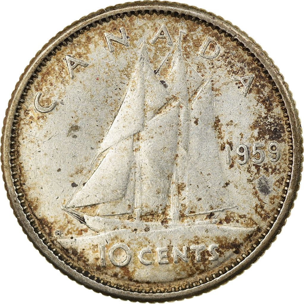 Moneta, Canada, Elizabeth II, 10 Cents, 1959, Royal Canadian Mint, Ottawa, BB