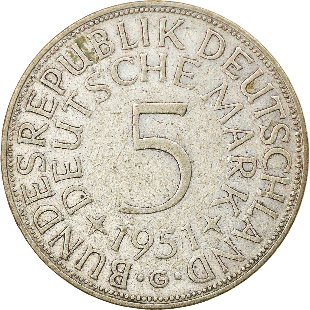 Münze, Bundesrepublik Deutschland, 5 Mark, 1951, Karlsruhe, S+, Silber