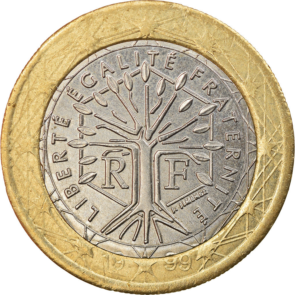 Francia, 1 Euro, 1999, error wrong ring, EBC+, Bimetálico