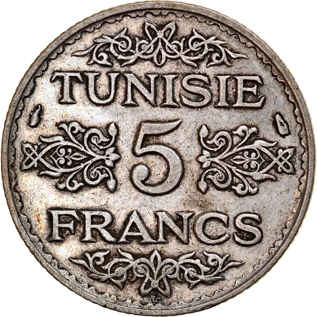 Monnaie, Tunisie, Ahmad Pasha Bey, 5 Francs, 1936/AH1355, Paris, TTB, Argent