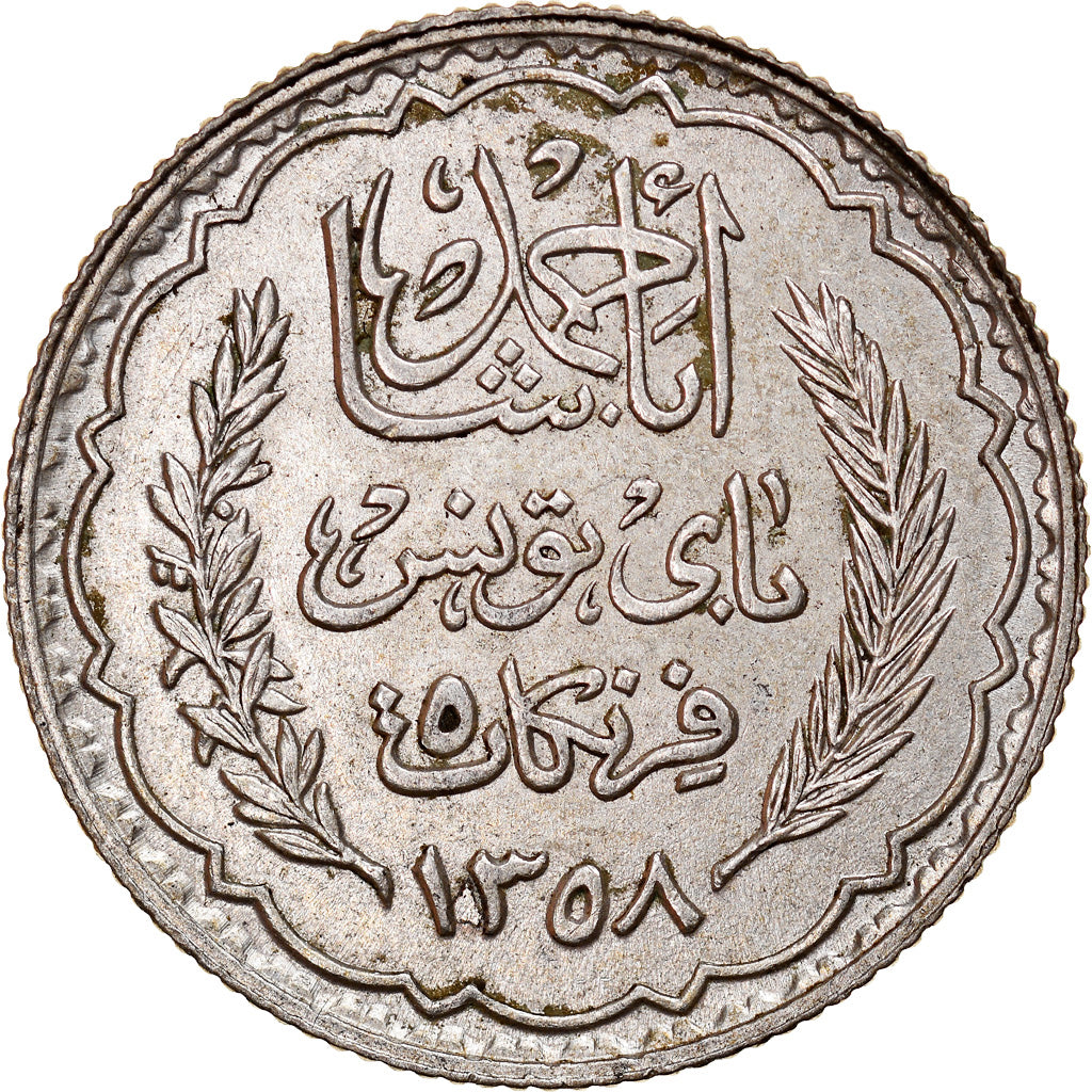 Munten, Tunisië, Ahmad Pasha Bey, 5 Francs, 1939, Paris, ZF+, Zilver, KM:264