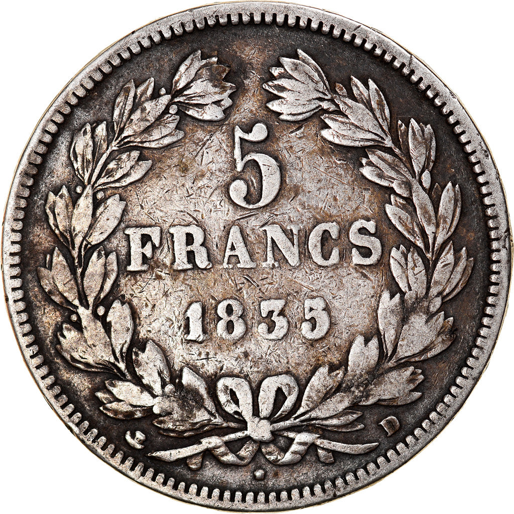 Moneta, Francja, Louis-Philippe, 5 Francs, 1835, Lyon, VF(20-25), Srebro