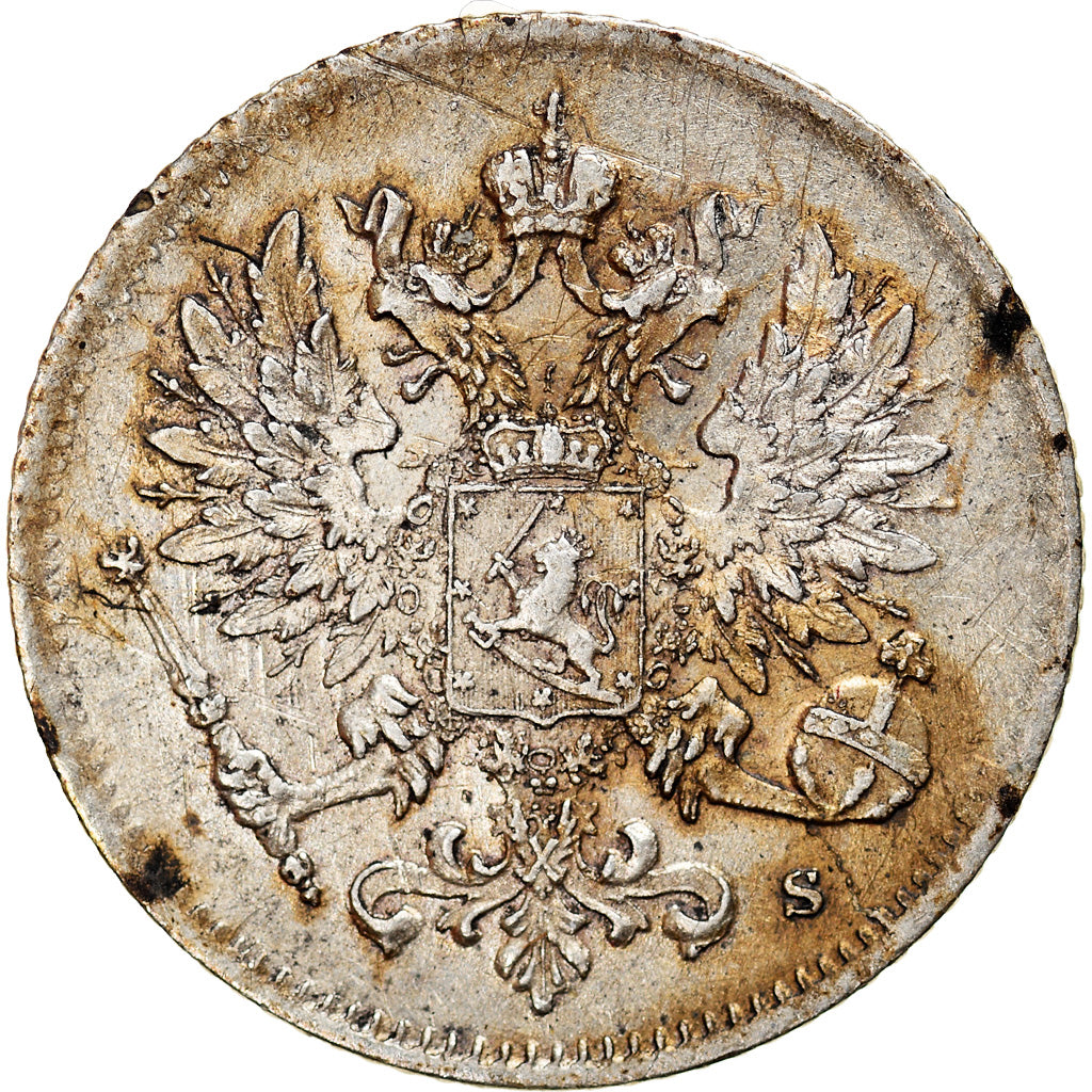 Moneta, Finlandia, Nicholas II, 25 Penniä, 1916, BB+, Argento, KM:6.2