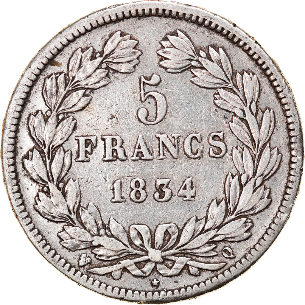 Coin, France, Louis-Philippe, 5 Francs, 1834, Perpignan, VF(20-25), Silver