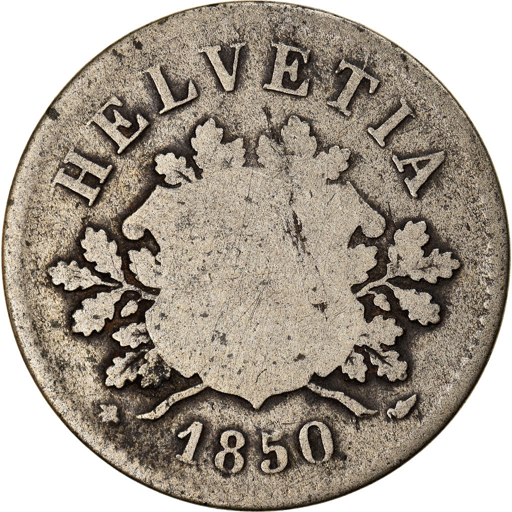 Münze, Schweiz, 10 Rappen, 1850, Strasbourg, SGE+, Billon, KM:6