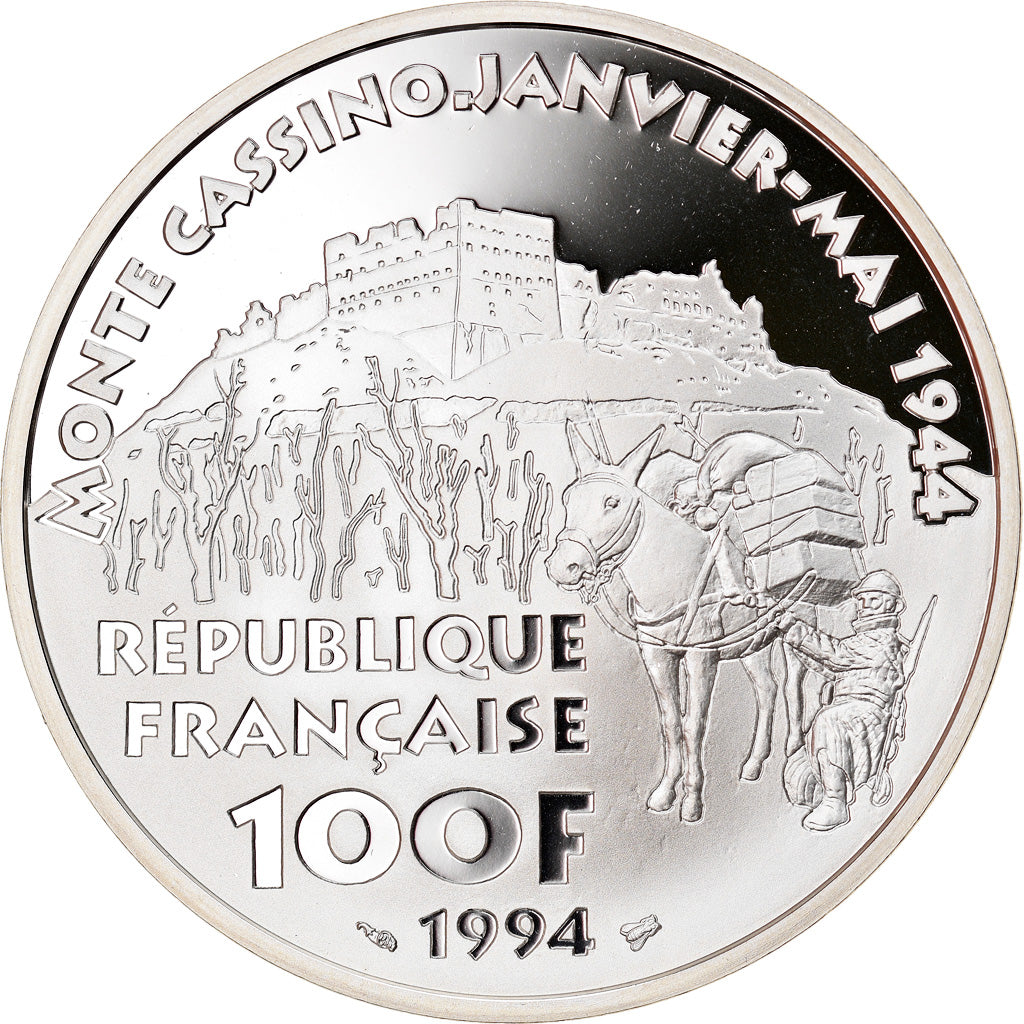 Munten, Frankrijk, Alphonse Juin, 100 Francs, 1994, BE, FDC, Zilver, KM:1041