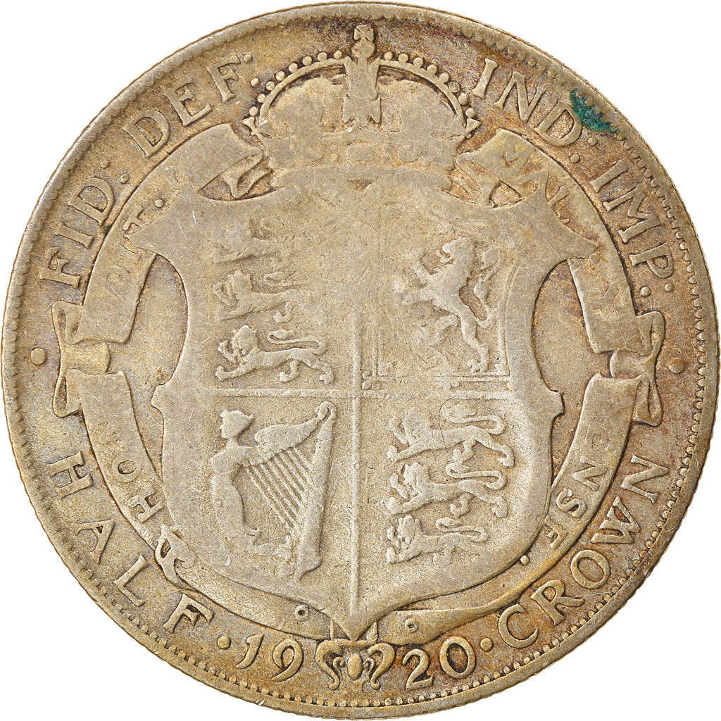 Monnaie, Grande-Bretagne, George V, 1/2 Crown, 1920, TB, Argent, KM:818.1a