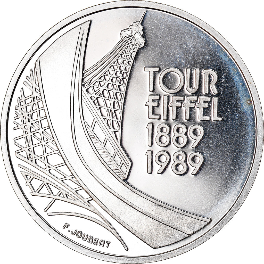 Moneta, Francja, Tour Eiffel, 5 Francs, 1989, Paris, BE, MS(64), Srebro, KM:968a
