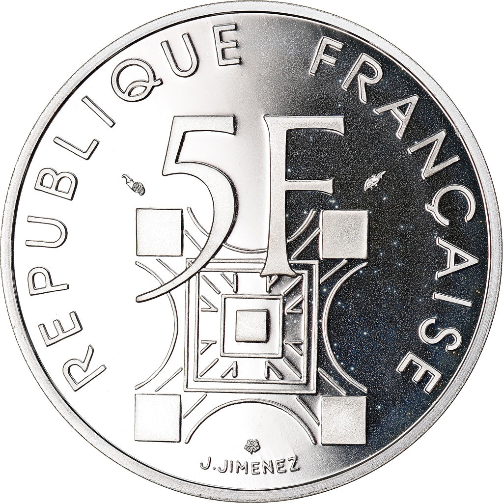Moneta, Francja, Tour Eiffel, 5 Francs, 1989, Paris, BE, MS(64), Srebro, KM:968a