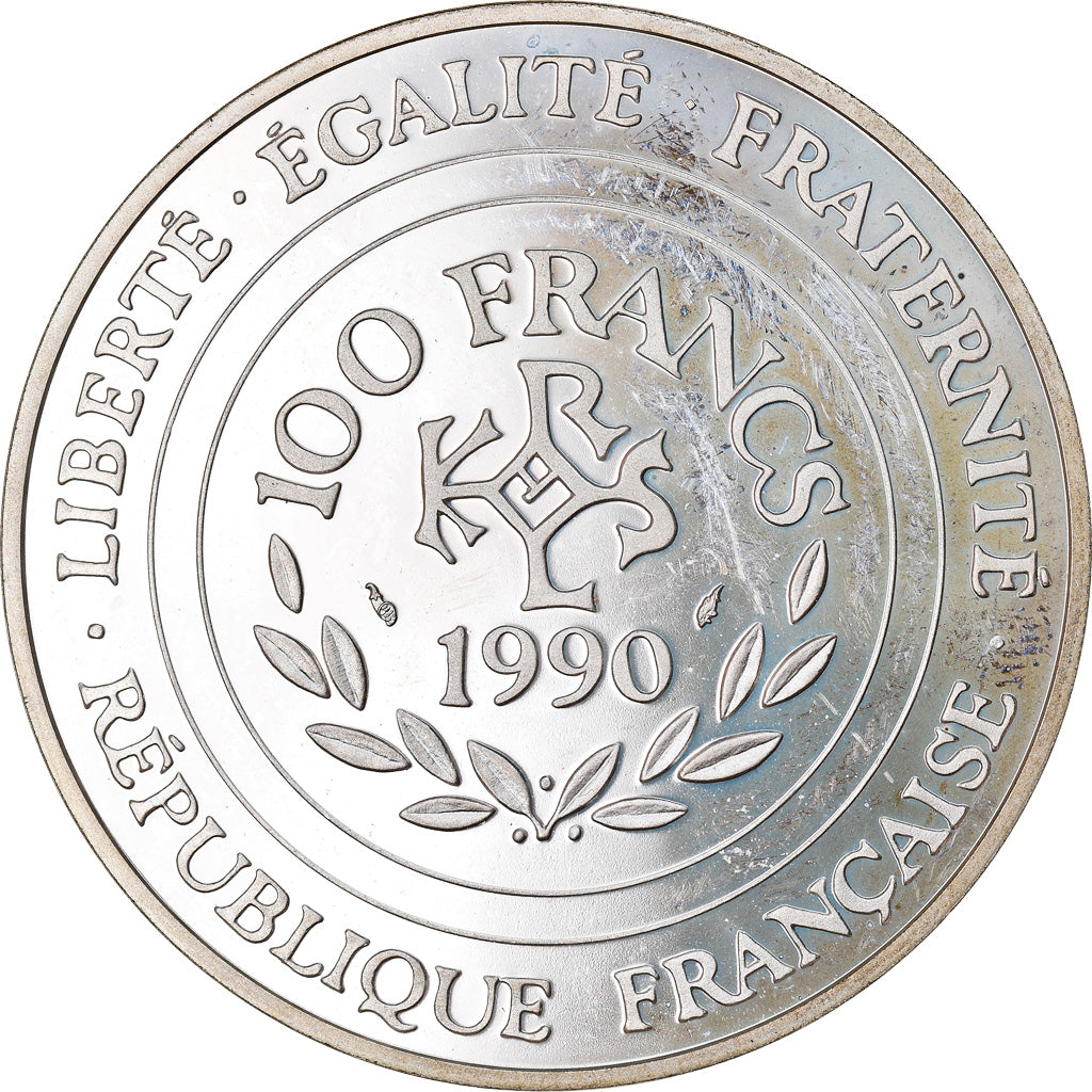 Munten, Frankrijk, Charlemagne, 100 Francs-15 Ecus, 1990, BE, FDC, Zilver