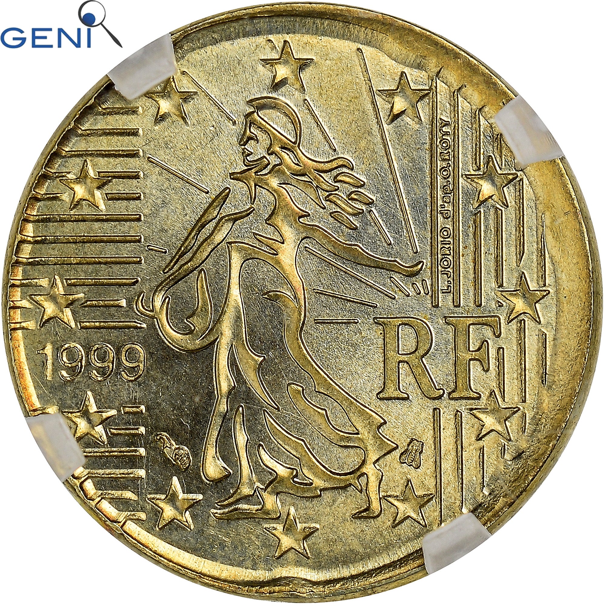 Francia, 20 Centimes, error broadstruck, 1999, Pessac, Nordic gold, GENI, MS64
