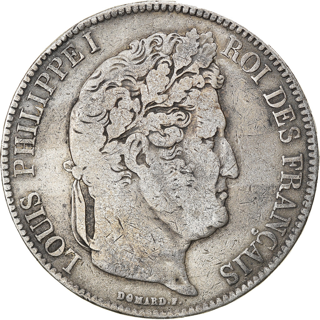 Moneda, Francia, Louis-Philippe, 5 Francs, 1832, Nantes, BC+, Plata, KM:749.12