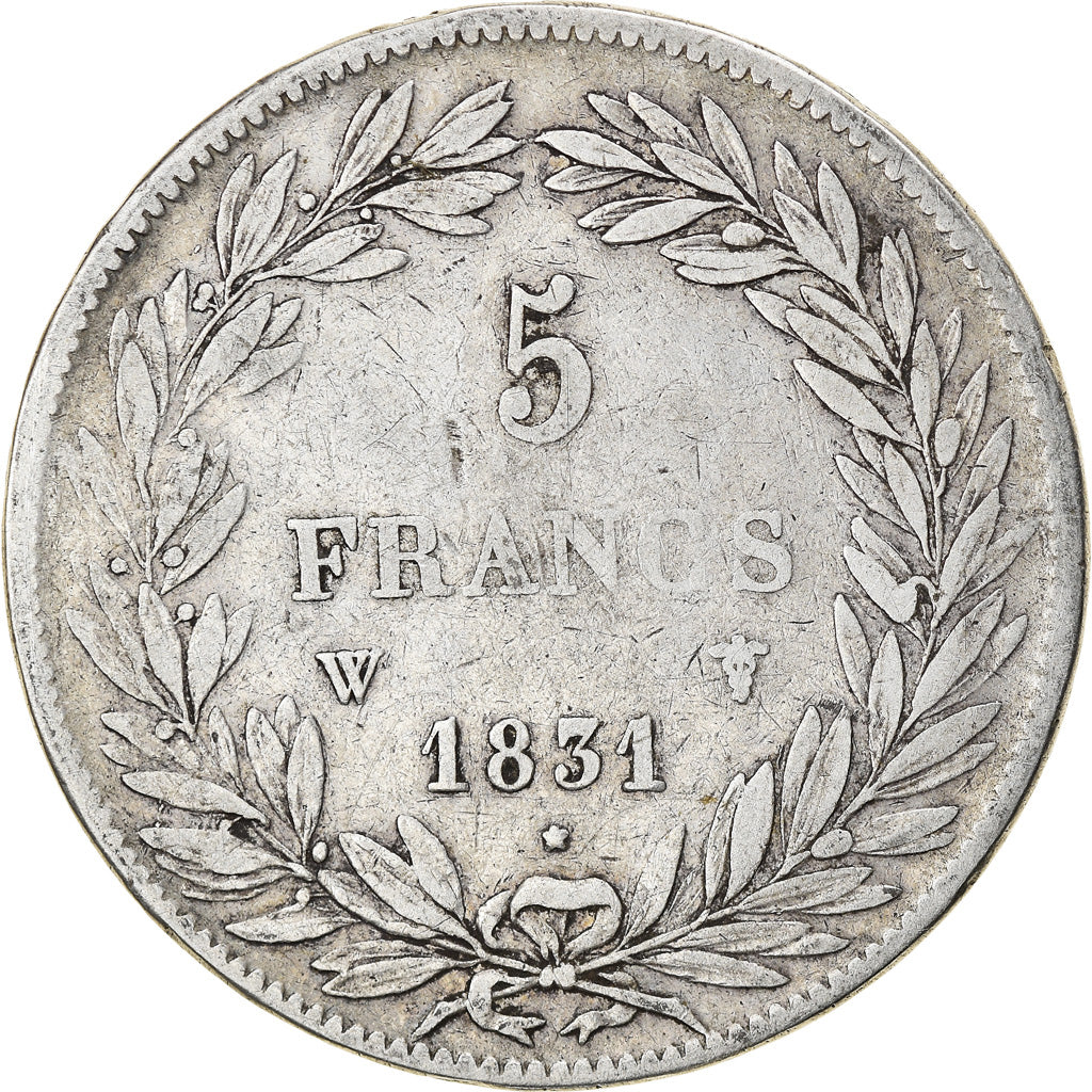 Moneda, Francia, Louis-Philippe, 5 Francs, 1831, Lille, BC+, Plata, KM:735.13