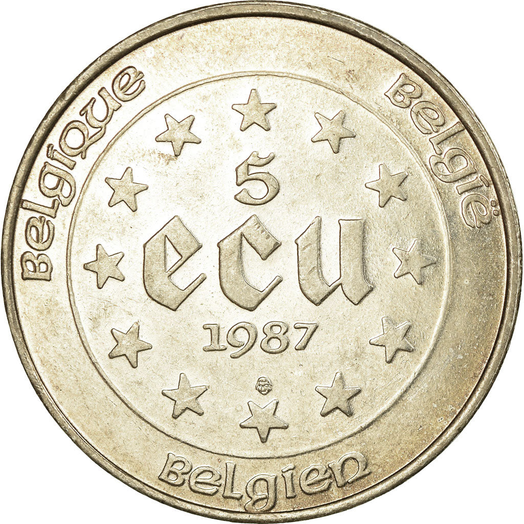 Coin, Belgium, 5 Ecu, 1987, AU(55-58), Silver, KM:166