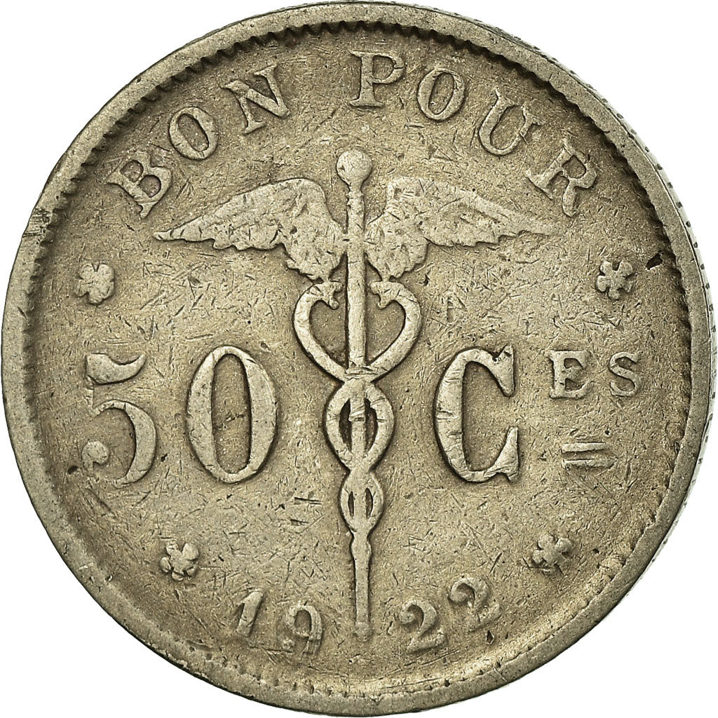 Moeda, Bélgica, 50 Centimes, 1922, VF(30-35), Níquel, KM:87