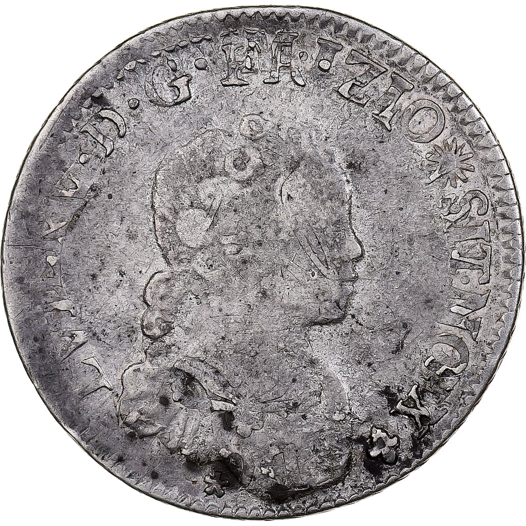 Francja, Louis XV, 1/10 Écu vertugadin, 1717, Bordeaux, reformed, Srebro