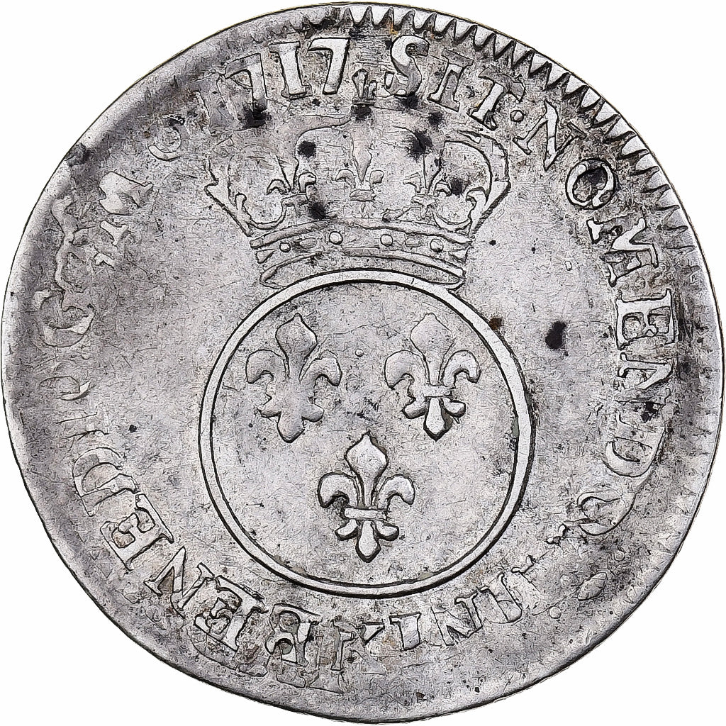 Francja, Louis XV, 1/10 Écu vertugadin, 1717, Bordeaux, reformed, Srebro