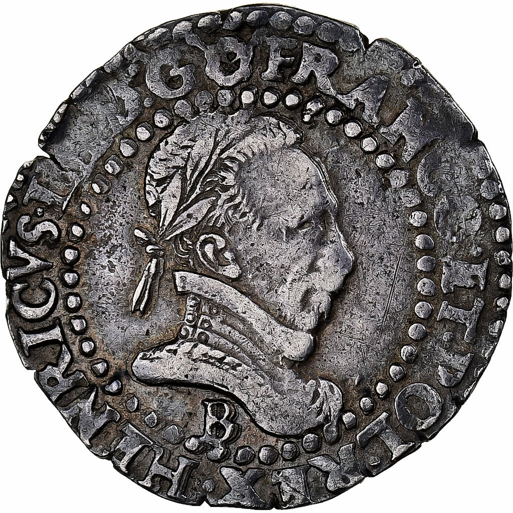 França, Henri III, 1/4 Franc au col plat, 1588, Rouen, Prata, EF(40-45)