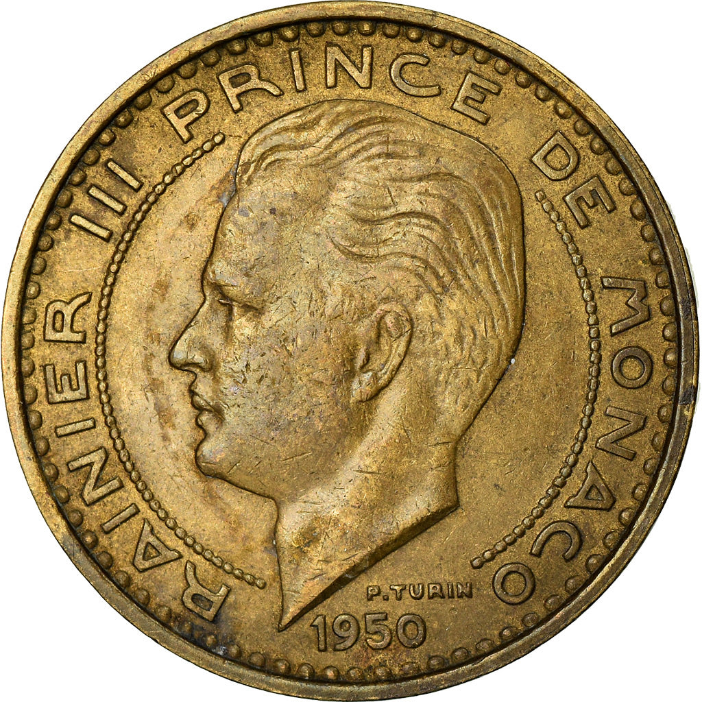 Coin, Monaco, Rainier III, 50 Francs, Cinquante, 1950, AU(50-53)