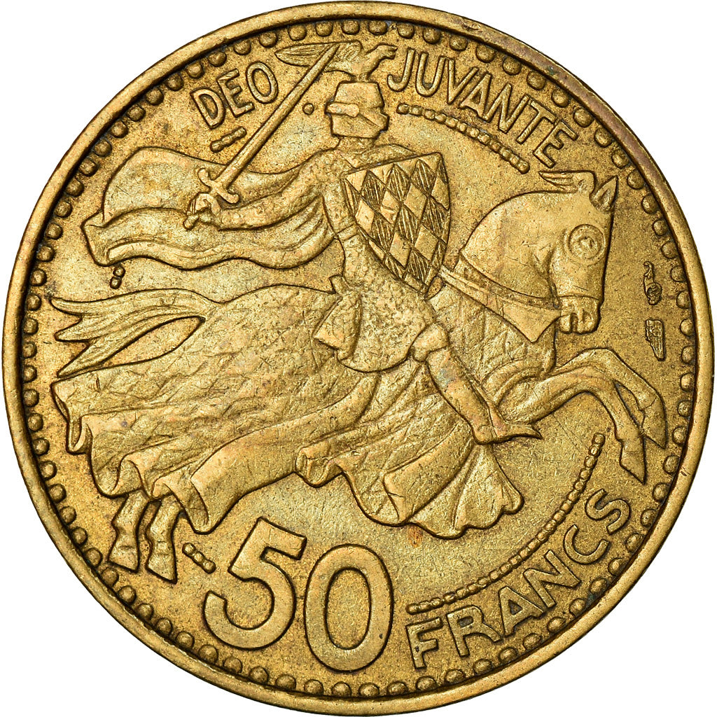 Coin, Monaco, Rainier III, 50 Francs, Cinquante, 1950, AU(50-53)