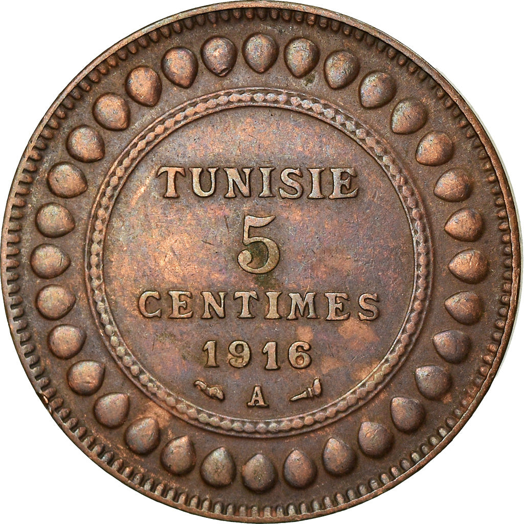 Coin, Tunisia, Muhammad al-Nasir Bey, 5 Centimes, 1916, Paris, AU(50-53)