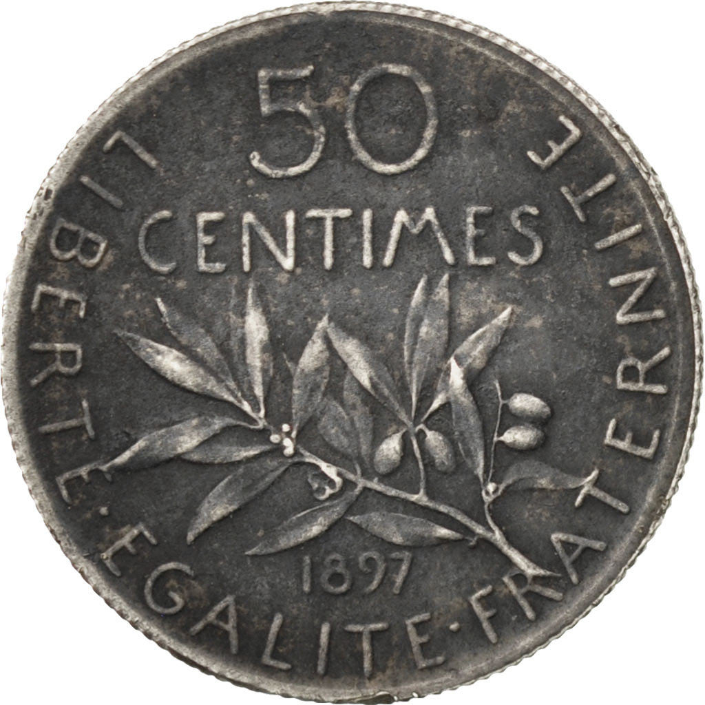 Francia, 50 Centimes, Semeuse, 1897, Paris, Argento, BB+, Gadoury:420, KM:854